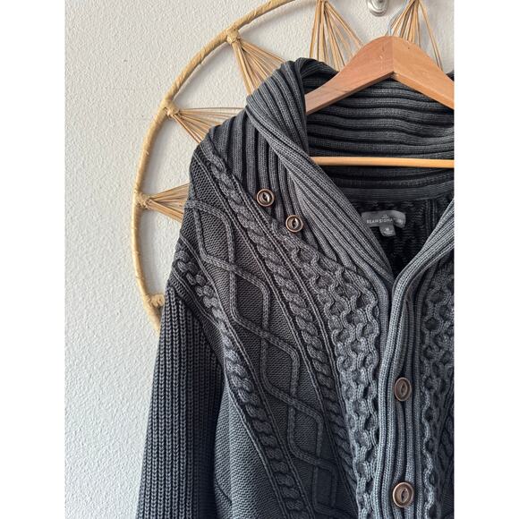 LL Bean Mens Signature Fisherman Cable Knit Sweater Cardigan Charcoal Gray MED - Picture 8 of 16